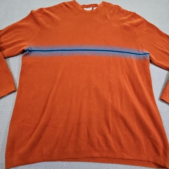 Nassau Bay Sweater Men's XXL Orange with Blue Stripes Long Sleeve Quiet Luxury - Picture 2 of 14